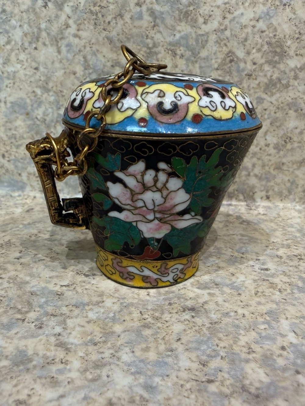 Cloisonné Floral Trinket Box - Black with Multicolor Enamel